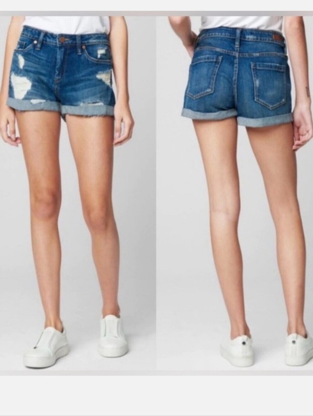 Blank NYC Distressed Rolled Hem Denim Shorts - Blue